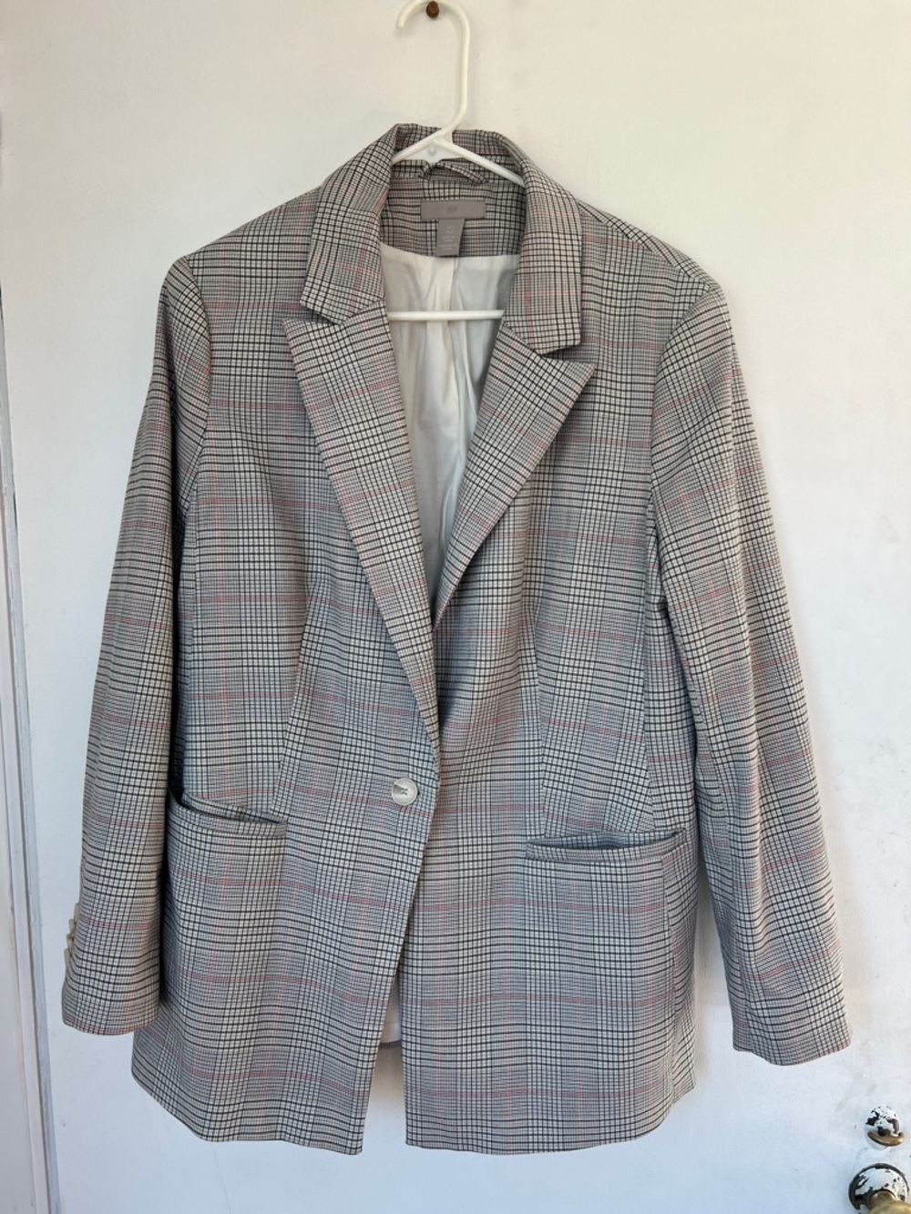 H&M Gray Plaid Blazer with Pink Accents